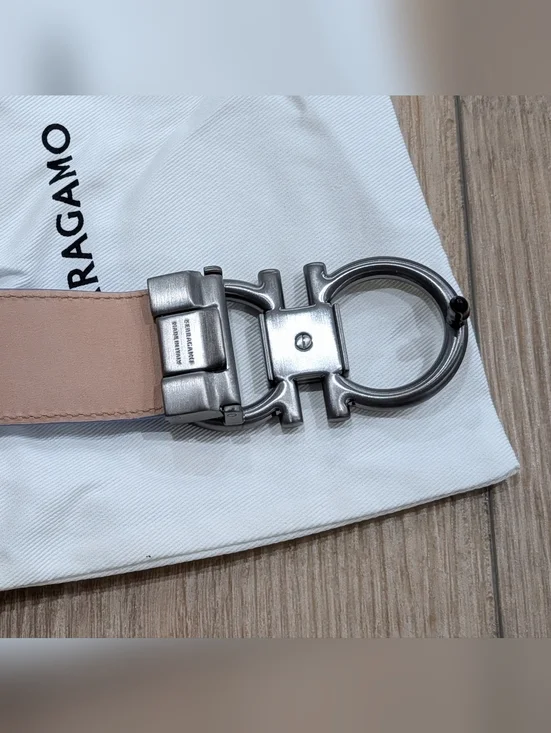 $550 Salvatore Ferragamo Gancini Suede Belt Blue Naturale 95 US 38 - Picture 3 of 5